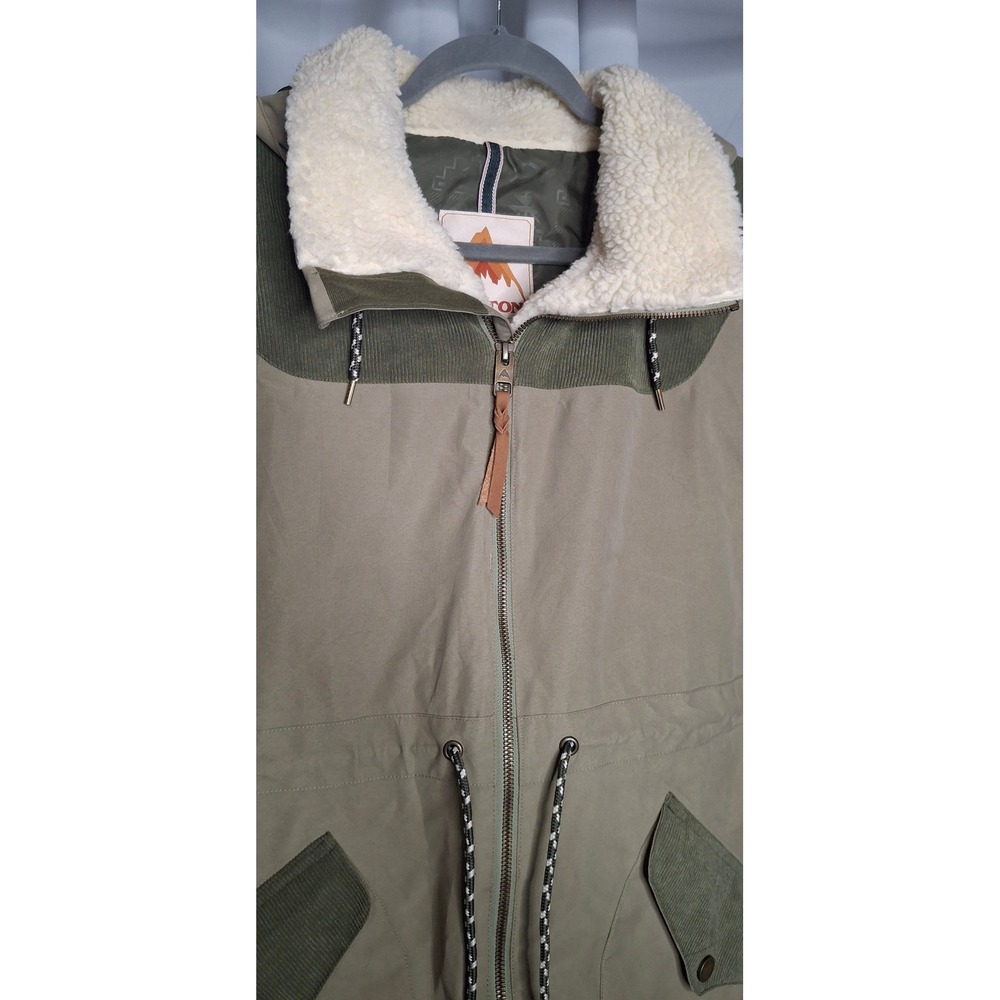 Burton Prowess DryRide Snowboard Jacket Women Khaki/Green/Tan Sherpa Hooded Coat - Picture 3 of 16